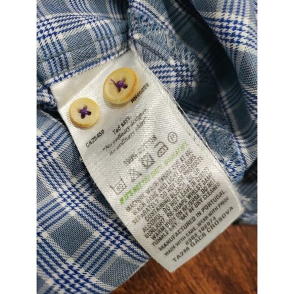 Ted Baker London Plaid Long Sleeve Curved Hem Button-Up Shirt Blue Men's Size 2 - Picture 7 of 8